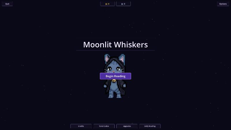 Moonlit Whiskers title screen with Ta'ako the hooded cat
