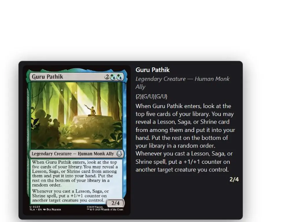 Card hover overlay showing Guru Pathik over a stream