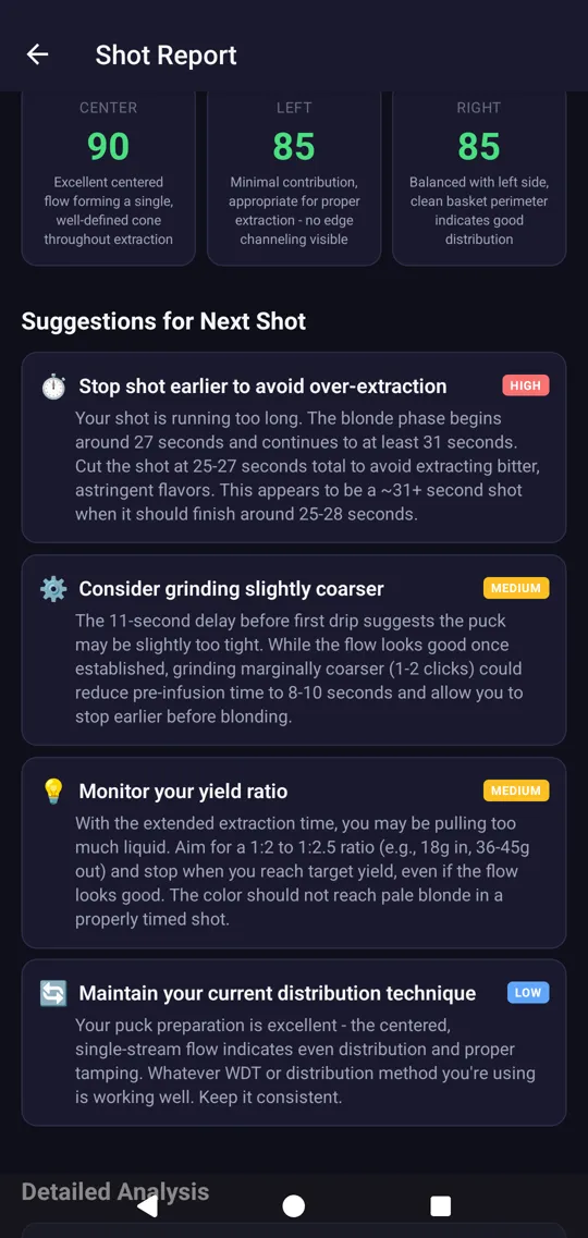 PuckPerfect shot report with suggestions