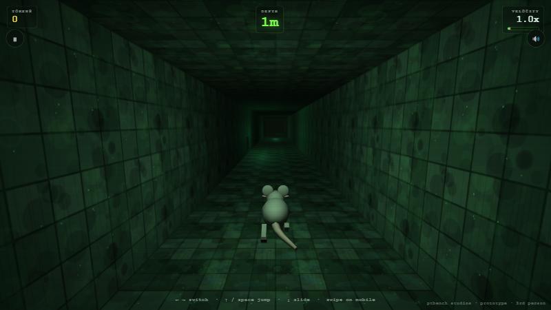 Sewer Sliderz gameplay: rat running down a green sewer tunnel